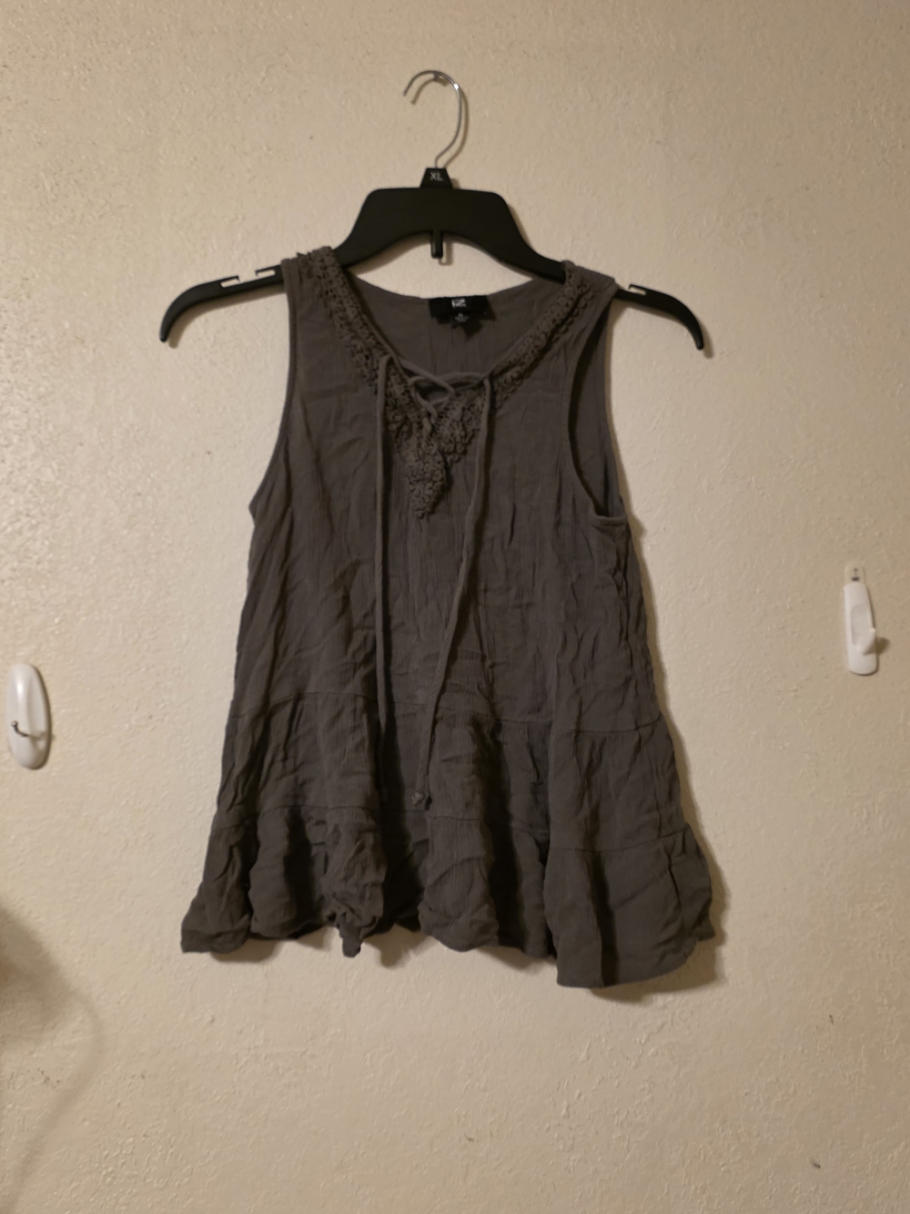 Iz Byer Crochet-Trim Flowy Tank Top - Gray